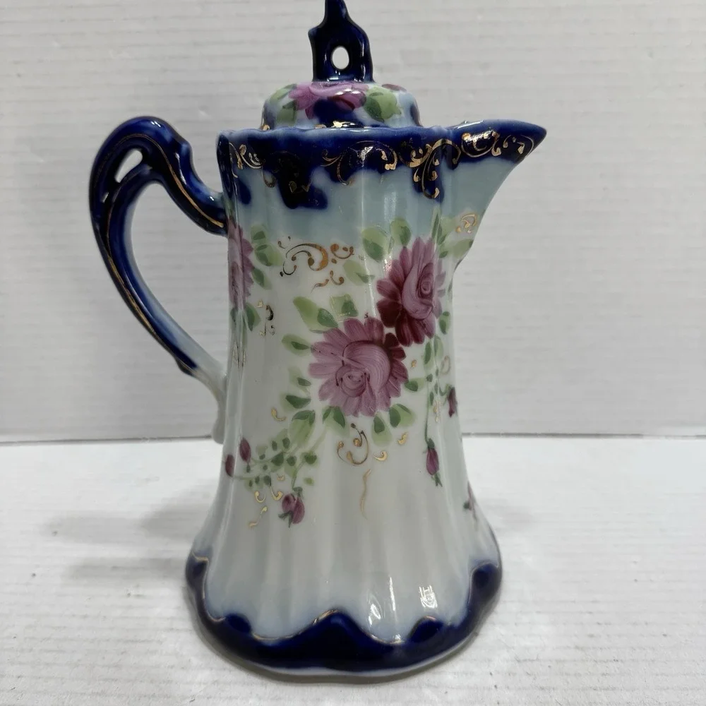 Antique S&K Nippon Chocolate Pot Porcelain Cobalt Blue Gold Hand Painted Japan